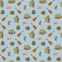Hike. Seamless pattern with tent, guitar, backpack, flashlight, map. Endless textures for your design vector
