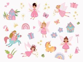 Set of fairy. Cute hand-drawn fairies. White background, isolate vector