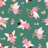 Magical Seamless Pattern with Fairies. Design for fabric, textile, wallpaper, packaging, nursery vector