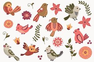 Fairytale birds set. Magic birds. White background isolate vector