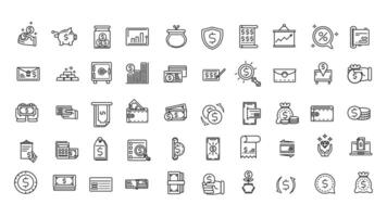 Set of Finance Line Icon set 50 Icons Minimalism Style Design Black Icons Set Linear pictogram pack vector