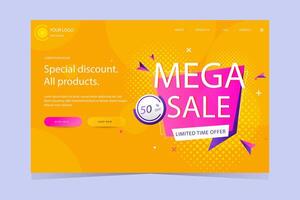 Mega Sale Banner Landing Web Page Template with Vibrant Color vector