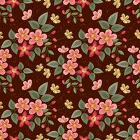Cute colorful flowers on brown color background vector