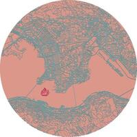 Hong Kong accurate street art map,city center in circle shape, image vector