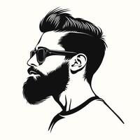 Black silhouette bearded man, hipster face. Male fashion emblem, icon, label, print. illustration vector