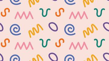 Simple childish doodle background. Abstract hand drawn line shapes seamless pattern. Fun colorful scribble backdrop vector