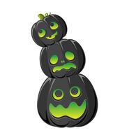 Stack of Jack O Lanterns, Cute Glowing Halloween Pumpkins, Creepy Spooky Scary Decorations vector