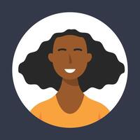 dark skinned woman in circle frame in flat design. vector