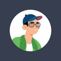 wearing glasses man in circle frame flat design. vector