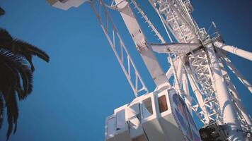 A white ferris wheel with a palm tree in the background video