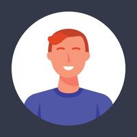 short hair man smile in circle frame in flat design. vector