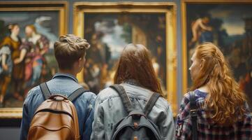 Students visiting the museum of art painting and enjoying the art gallery. photo