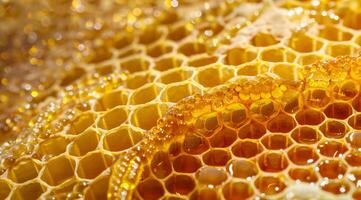 A close up of honeycomb with honey dripping from it photo