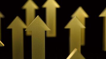 The gold arrow up on black background 3d rendering. photo