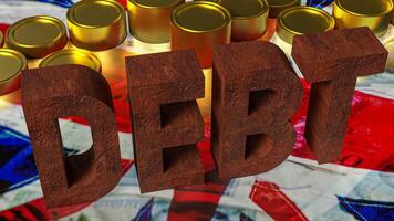 The rusty debt text on English flag for Business concept 3d rendering. photo