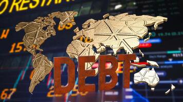 The rusty debt text on world map for Business concept 3d rendering. photo
