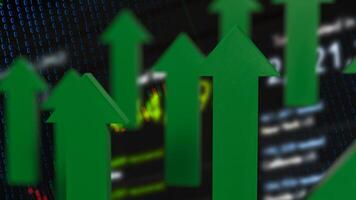 The Green arrow up on Business background 3d rendering. photo