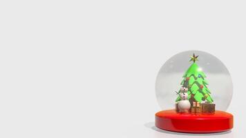 The Snow man in glass ball and gift box for holiday and celebration concept 3d rendering. photo