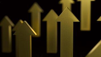 The gold arrow up on black background 3d rendering. photo