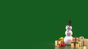 The Snow man and gift box for christmas or celebration concept 3d rendering. photo