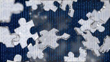 The Silver Jigsaw on Black background for Business or technology concept 3d rendering. photo