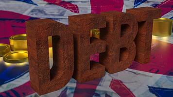 The rusty debt text on English flag for Business concept 3d rendering. photo