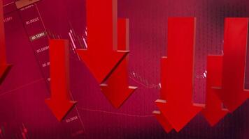 The Red arrow Down on Business background 3d rendering. photo