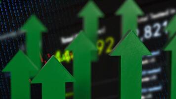 The Green arrow up on Business background 3d rendering. photo
