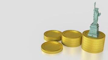 The Statue of Liberty and coins for Business concept 3d rendering. photo