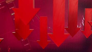 The Red arrow Down on Business background 3d rendering. photo
