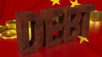 The rusty debt text on china flag for Business concept 3d rendering. photo