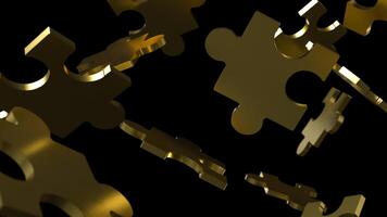 The Gold Jigsaw on Black background for Business or technology concept 3d rendering. photo