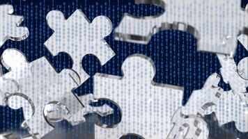 The Silver Jigsaw on Black background for Business or technology concept 3d rendering. photo