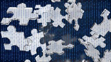 The Silver Jigsaw on Black background for Business or technology concept 3d rendering. photo
