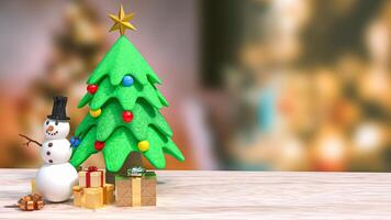 The Snow man and gift box for christmas or celebration concept 3d rendering. photo