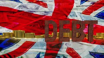 The rusty debt text on English flag for Business concept 3d rendering. photo