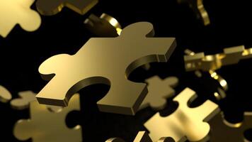 The Gold Jigsaw on Black background for Business or technology concept 3d rendering. photo