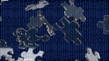 The Silver Jigsaw on Black background for Business or technology concept 3d rendering. photo