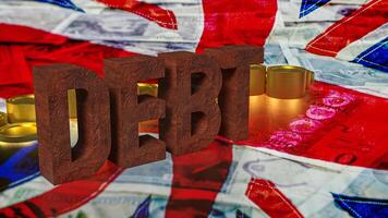 The rusty debt text on English flag for Business concept 3d rendering. photo