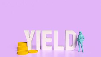 The white text and Business man and coins for yield concept 3d rendering. photo