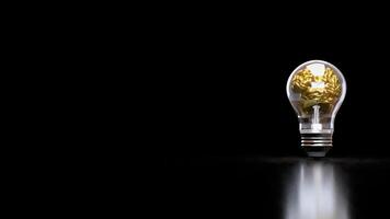 The Gold Brain in light bulb for sci and education or Business concept 3d rendering. photo