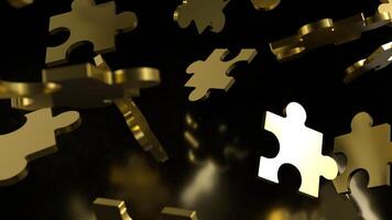 The Gold Jigsaw on Black background for Business or technology concept 3d rendering. photo