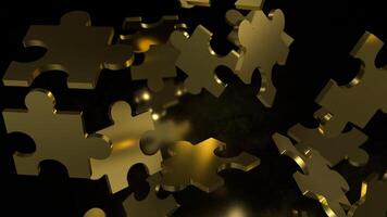 The Gold Jigsaw on Black background for Business or technology concept 3d rendering. photo
