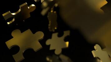 The Gold Jigsaw on Black background for Business or technology concept 3d rendering. photo