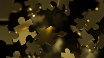 The Gold Jigsaw on Black background for Business or technology concept 3d rendering. photo