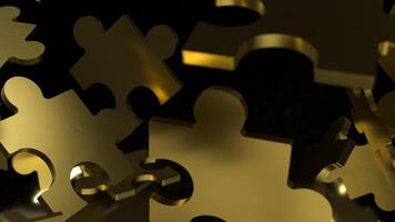 The Gold Jigsaw on Black background for Business or technology concept 3d rendering. photo