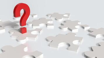 The red question mark and white jigsaw for Business concept 3d rendering. photo