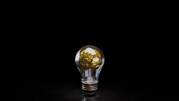The Gold Brain in light bulb for sci and education or Business concept 3d rendering. photo