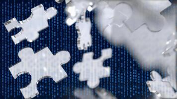 The Silver Jigsaw on Black background for Business or technology concept 3d rendering. photo