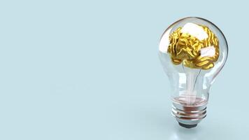 The Gold Brain in light bulb for sci and education or Business concept 3d rendering. photo